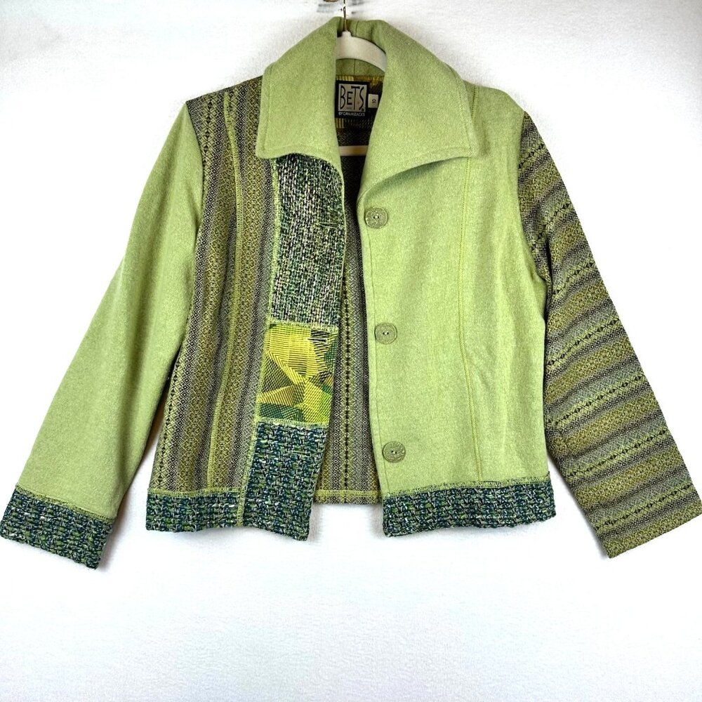Vintage Bets by Canvasback Patchwork Wool Jacket Womens Medium Green Mixed Media